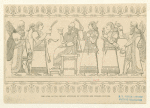The king on his throne attended by eunuchs and winged figures
