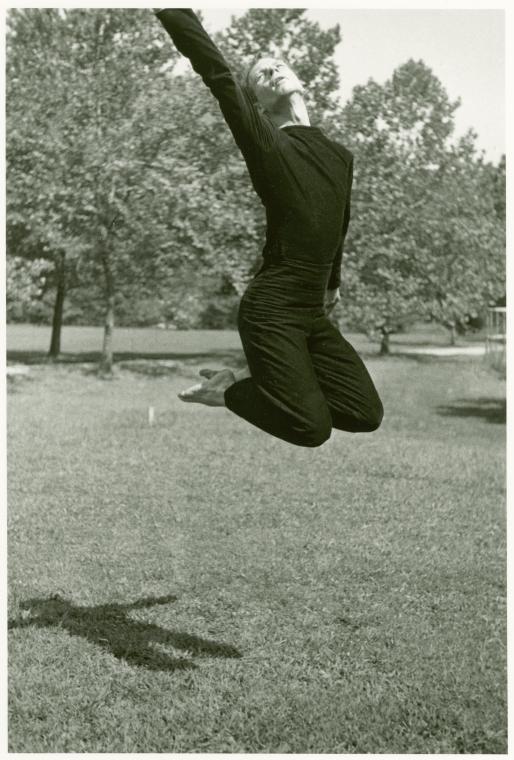 Merce Cunningham dancing outside at Black Mountain College