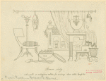 Roman study, with scrolls or volumina, tablets for writing, chair, table, lamp, &c.