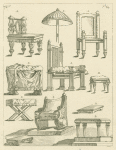 Roman chairs, stools, parasol