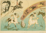 Decorative design with centaurs, cherubs, horses and horseback riders