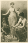 The Three Fates with flowers, thread and shears