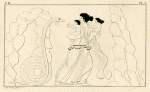 Latona, carrying the infants Apollo and Diana, flees from Python, issuing from a cave