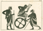 Triptolemus seated in his chariot, flanked by two men