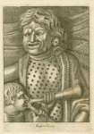 Stock character of Roman comedy (the braggart?) and boy playing the double pipe (tibia)