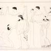 Apollo with a knife is about to flay Marsyas in a laurel grove