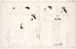 Apollo with a knife is about to flay Marsyas in a laurel grove