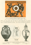 Schwarzfigurige Amphora des Exekias.  Herakles kampf gegen den dreileibigen Geryoneus über dem gefallenen Eurytion ; Panathenäische Preisgefäße mit dem Bilde der Athena Polias