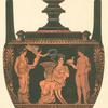 Apulian lebes gamikos showing a seated bride holding a vase, attended by a youth with a dove and a woman supporting Eros, who bears a wreath