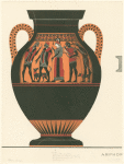 Archaic Attic amphora depicting Hermes and Athena, at center, escorting Herakles, with club and bow, to meet Zeus, left, on Olympos