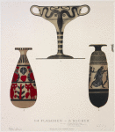 3. Early Corinthian flask ; 4. Attic black figure alabastrum [alabastron] ; Mycenaean beaker.