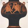 Attic wine cooler, or psykter, depicting two bearded revelers in procession, one bearing (wine?) vessels and the other playing the aulos (double flute)