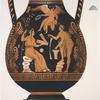 Apulian amphora or pelike, possibly depicting a marriage scene, with a seated woman at left holding an open cista, a standing male facing her holding a situla in his left hand and an unknown object in his right hand; and an erotes with a wreath hovering over the couple