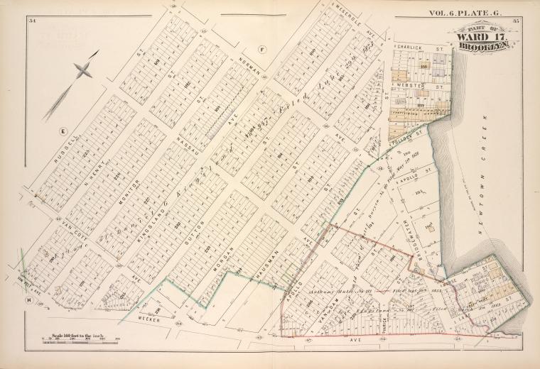 Map bound by Norman Ave. Kingsland Ave., Meserole Ave., Charlick St ...