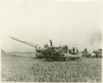 Farm workers and machinery in rice field