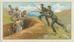 Ptes. R. Hampston & J. Bradshaw, 2nd Rifle Brigade, charging and capturing a Russian rifle pit, Crimean War, April 22nd, 1855.