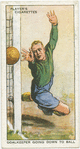 Goalkeeper going down to ball.