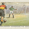 Goalkeeper narrowing the goal.
