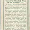 Caxton's printing press in the Almonry, 1477.