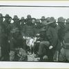 Group of soldiers gathered around a goat, Camp Black, Long Island, New York