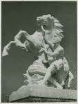 Man holding the bridle of a horse on its hind legs