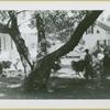 Two women approaching the entrance of an unidentified house