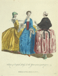 Habits of English ladies in the years 1735 (a) 1745 (b) 1755 (c). Habillement des dames Anglois en 1735 etc.