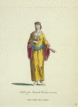 Habit of a Moorish woman in 1695. Femme de Moroc dans sa maison.