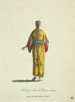 Habit of a Moorish woman in 1695. Femme de Maroc dans sa maison.