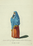 Summer habit of a Russian woman with her cloak on in 1765. Femme Russe avec sa coësse.