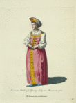 Common habit of a young lady in Moscow in 1768. Fille Moscovitte dans son habit simple.