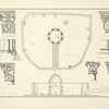 Plan and section of mosque situated on the Mount of Olives, and details of five capitals.