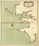 A draught of the harbour of BREST and the Trade of Ras Fountaine shewing Islands, Sands, Rocks and Harbours, from Port-sal and Ushent to Pennarks as it was surveyed by the order of the King of France at Brest