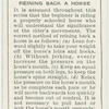 Reining back a horse.