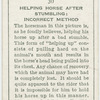 Helping horse after stumbling: incorrect method.