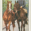 Leading a horse on the road.