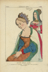 Dame Noble, 1495. (Tableau de l'époque. Collection particulière.) Dessin inédit. XVe siècle, costumes civils, femmes, Flandre. Elisabeth Clère Dame anglaise. 1485.