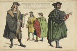 XVIe siecle. Commencement. Noblesse de France, et d'Italie. 1. Gentilhomme Francais. Epoque du roi Louis XII. Dap[rès] un manuscrit. 2. 3 sieigneurs Venitiens d'ap[rès] les fresques de Campagnola, a Padou. 4. Nicolas Vespucci chevalier de Rhodes, et de la cour du pape Clement VII. (1524). D'ap[rès] le Bapteme de Constantin, au Vatican.