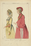 Dames nobles. 1510-1520. D'après une tapisserie du temps. Musée de Cluny. XVIe siècle, costumes civils, femmes, Flandre.