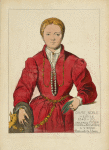 Dame noble de Venise 1540-50. Tableau de Titien. Galerie du Belvedère a Vienne. Dessin inedit de J. Lasso.
