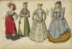 XVIe siecle. Dames de France et D'Allemagne. D'apr[res] Holbein, Weigel, Joos de Boscher, etc. Suissesse. 1530-40. Allemande. 1560-80. Venitienne. 1580-85. Parisienne. 1580-90.