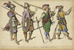 Piquier et arquebusiers Hollandais. 1608. Mousquetaire de France. 1647.