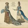 Marie Anne De Baviere dauphine de France; (Madame,) mariee au fils du roi Louis XIV. Costumes de cour. D'ap[rès] la collec[tion] de Bonnart. En 1679, en 1694.