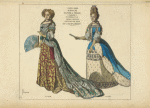Marie Anne De Baviere dauphine de France; (Madame,) mariee au fils du roi Louis XIV. Costumes de cour. D'ap[rès] la collec[tion] de Bonnart. En 1679, en 1694.