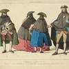 Masques Venitiens, a, b, c, (de l'oeuvre de J. B. Tiepolo) d, d'ap[rès] une gravure de Jn. David (1775). XVIIe siècle, travestissements, Italie.