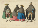 Masques Venitiens, a, b, c, (de l'oeuvre de J. B. Tiepolo) d, d'ap[rès] une gravure de Jn. David (1775). XVIIe siècle, travestissements, Italie.
