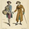 Petits-maitres Francais. 1778-79. D'ap[rès] nature par Deny. Trac du matin, boucles a l'anglaise. Redingote a la Lérrte, chapeau a l'hollandaise.