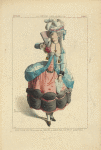 Courtisane en 1780, d'après une gravure de Wille Fils, (le petit Waux-Hall). XVIIIe siècle, costumes civils, femmes, France.
