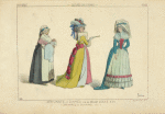 Servante et dames. Fin du règne Louis XVI. (Gravures du Duhamel etc.) XVIIIe siècle, costumes civils, femmes, France.