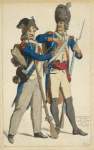 Republique Francaise infanterie. Fusilier et grenadier. 1792-99. Estampe du temps.